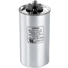Canamax 60+10 uf 370-440 VAC ±5% Dual Round Run Start Capacitor - Replacement for AC Motor Run or Fan Start or Condenser Straight