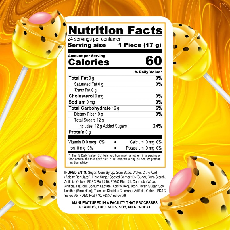 Colombina Bon Bon Bum Lollipops Tropical Passion Fruit Flavor, 24