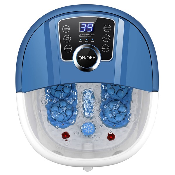 ACEVIVI Foot Spa Massager with Heat and Massage,16 Motorized Rollers, O2 Bubbles,Infrared Light,Frequency Conversion,Adjustable Temperature/Time,Heated Foot Bath at Home/Office(Blue)