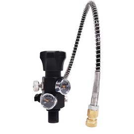 Owfeel 5/8-18UNF DIN Valve Scuba Adapter with Gauge, Pcp Scuba Tank Valve 4500psi Working Pressure with 22-inch-long Black Hose for Air Tank, PCP Air Rifle, Paintball, and HPA Tank (5/8-18UNF Threads)