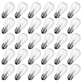30 Pack S14 Clear Bulbs 11 Watt Warm Replacement Incandescent Glass Light Bulbs with E26 Medium Base for Indoor and Outdoor Commercial Grade Outdoor Patio Vintage String Lights