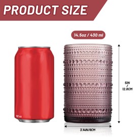 Wongblee Hobnail Drinking Glasses Set of 6, Vintage Colored Glassware 14.5oz, Tall Beverage Glass Cups for Water, Juice, Cocktail (Purple)