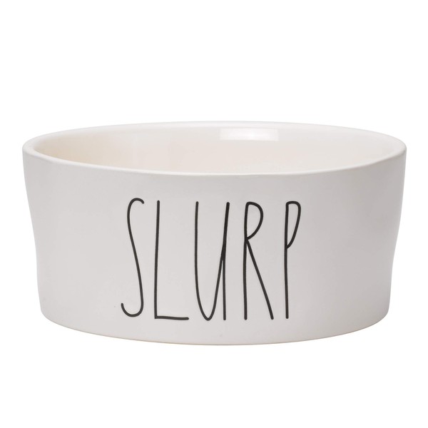 RAE Dunn Cute Ceramic Dog Bowl, Pet Dish for Dogs and Cats, Heavy Pet Bowl, Slurp (8 Inches)