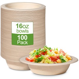 GREENESAGE Pack of 100 Paper Bowls Disposable Soup Bowls 470 ml Made of Sugar Cane Disposable Tableware Disposable Soup Bowl Organic Soup Bowl Round Brown Compostable