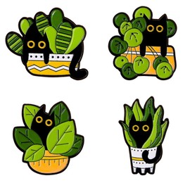 4Pcs Cute Black Cat Enamel Pins Creative Plant and Flowerpot Design Lapel Accessories Gifts for Cat and Plant Lovers Teen Boys Teen Girls and Cat Decorations