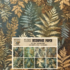 Decoupage Paper Pack (24 Sheets 6"x6") Golden Fern: Rustic Forest Ferns in Autumn Tones for Naturalistic Craft Inspirations # Vintage Styled Paper for Craft and Scrapbooking