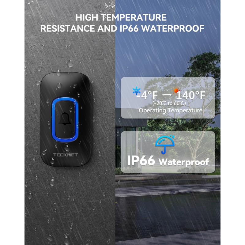 TECKNET Longest 1300 Feet Wireless Doorbell with RGB Alarm Lighting,Battery-Powered