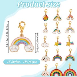 DELORIGIN 15 Style Rainbow Badge Roll Charm for Student Nurse Teacher Pack of 15 Care Badge Accessories Alloy in Cloud Shape for ID Name Plate Key Ring ID Holder