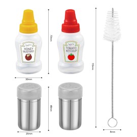 Mini Salt Shakers, 4 Pcs Salt and Pepper Shaker Set, Travel Salt Shakers with 2 Portable Mini Sauce Bottles Small Squeeze Bottles for Bento Boxes Cars Offices Camping and Outdoor Use