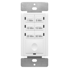 ENERLITES 30-Minute No Neutral Wire Countdown Timer Switch, 1-5-10-15-20-30 Min, for Bathroom Fans, Heaters, Lights, LED Indicator, 120VAC 800W, UL Listed, HET06A-J-W, White