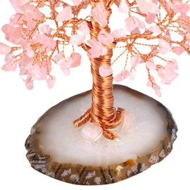 Nupuyai Rose Quartz Crystal Tree Feng Shui Money Tree Tree of Life Gemstone Tree Wire Wrap Tumbled Stones Lucky Tree Decoration