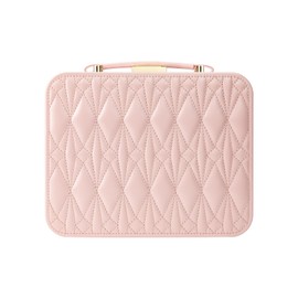 V-LAFUY Large Jewelry Travel Organizer, Large Travel Jewelry Box with Removable Jewelry Tray, 2-Layer Jewelry Boxes for Women, Pink