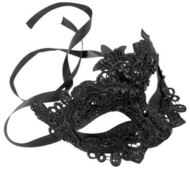 MASQ Brocade Lace Masquerade Ball Mask Pair Burlesque Mardi Gras Birthday Prom Wedding Party (Black Lace)