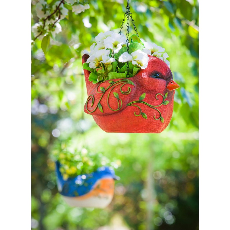 New Creative Adorable Hanging Portly Bird Red Cardinal Polystone Planter