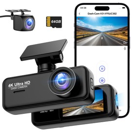Dash Cam Car 4K + 1080P SIGRILL Dash Cam Car Front Rear WiFi Dash Cam App Control, Free 64GB Card, Ultra Night Vision Daschcam, 24H Parking Mode, G-Sensor, Loop Recording, Max 256GB