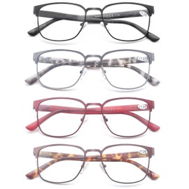 OLOMEE Reading Glasses Women Blue Light Blocking Ladies Readers +3.50 Square Cheaters Glasses for Women W/Small Head/Petite Face 4 Pack Metal Frame Width 130mm