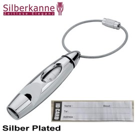 SILBERKANNE Key Ring Whistle 11 x 1.5 x 1.5 cm with Compartment Premium Silver Plated Elegant Silver-Plated in Top Workmanship, silver