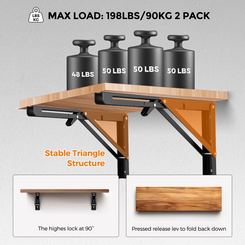 JOY DECOR 14 Inch Heavy Duty Folding Shelf Brackets, 2