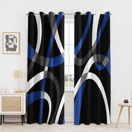 weesire Modern Blackout Curtains for Bedroom Living Room 2 Panels 100% Blackout Black and Blue Circle Pattern Curtains Abstract Stripe Curtains, 52x63 Inches