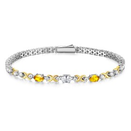 FANCIME Birthstone Tennis Bracelet for Women, 925 Sterling Silver Double Citrine Tennis Jewellery Anniversary Birthday Gifts for Her Mom Wife Girlfriend Women, 7.3 inch