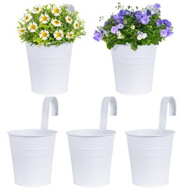 BOFUNX Set of 5 Hanging Flower Pots Metal Vintage Style Balcony Hanging Pots Flower Pots for Hanging with Hooks for Decoration Balcony Outdoor Indoor Wall Garden Wall (Diameter 10/7.5 cm, Height 16.5