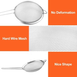 BRLYYO Stainless Steel Kitchen Strainer with Handle, Stainless Steel Mesh Sieve for Baking Mixes, Eggs, Tea, Coffee, Flour (Set of 3)
