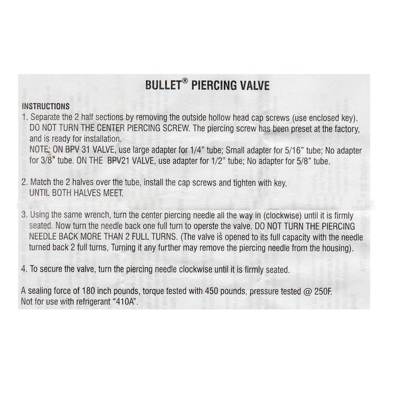 Supco BPV31 Bullet Piercing Tap Valve 1/4 In, 5/16 In,