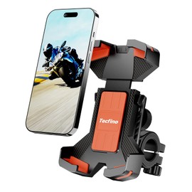 Tecfino Motorcycle Phone Mount, 360° Rotatable Bike Phone Holder, 1s Lock Bike Phone Mount Handlebar Clamp, Cell Phone Holder for Bicycle Scooter, Motorcycle Accessories for 4.7"-7" Smartphones Orange