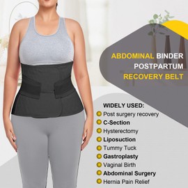 QEESMEI QEESMEI Postpartum Belly Band Abdominal Binder Post Surgery C-section Belly Binder Wrap Girdle Recovery Belt Back Support (Large, Black)