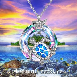 Yocoyee Dainty Turtle Pendant Necklace Earrings Jewelry Set Shining Crystal Sea Ocean Marine Animal Jewelry Good Luck Necklace for Women Jewelry