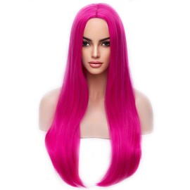MAGQOO Hot Pink Wig for Women Long Hot Pink Wig Middle Part Hot Pink Straight Wig Heat Resistant Hight Density Synthetic Wigs (Hot Pink)