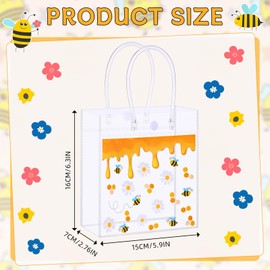 Geyoga 24 Pcs Bee Clear Gift Bag with Handle PVC Honey Birthday Party Goodie Treat Snack Bag Plastic Party Favor for Bee Themed Birthday Gender Reveal Baby Shower Decoration Supplies, 6.3 x 5.9 x 2.8