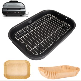 WEBROIL Non-Stick Griddle Pan, Stainless Steel Rack and Air Fryer Liners for Ninja FG551 Smart XL 6-in-1 Indoor Grill, Parts for Ninja Air Fryer Accessories with Disposable Parchment Paper, 100 Packs