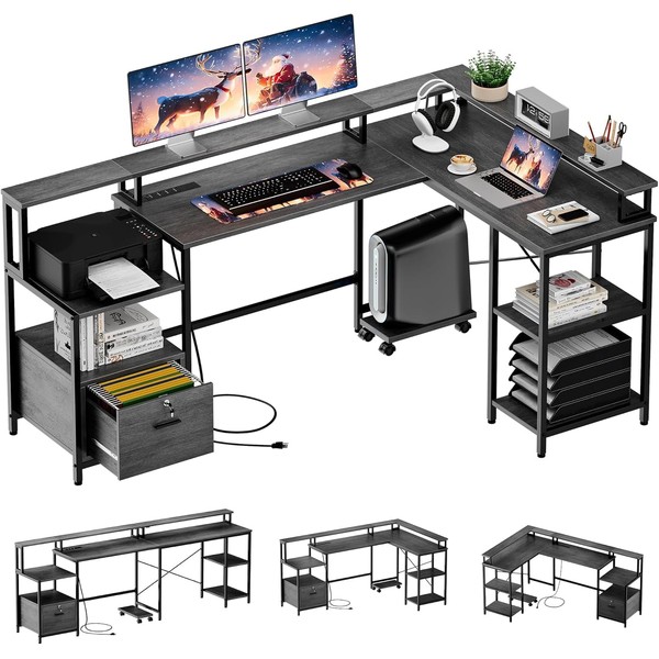 GarveeHome L Shaped Desk, 76 Inch Reversible Office Desk with