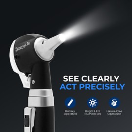 SereneLife 2-in-1 Ophthalmoscope & Otoscope Set | Perfect for Inspecting Ears, Mouth & Nose | Multi-Aperture Diaphragm Wheel & Battery Powered | Includes 4 Reusable Washable Tips | for Family & Pets
