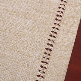 Grelucgo Handmade Hemstitch Beige Table Runner Or Dresser Scarf, Rectangular 14 by 60 Inch