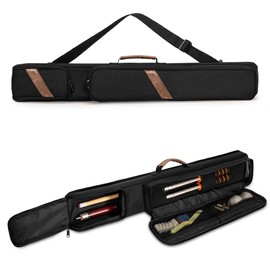 Rexmica 1x1 Billard Queue Tasche für bis zu 1 Unterteile und 1 Schäfte, Billiardstock Tasche mit abnehmbarem Schultergurt und vordere Zubehörtasche, Schwarz