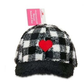 HaT Way To Celebrate Women's Black/White Plaid Faux Sherpa Valentine's Heart Hat Cap