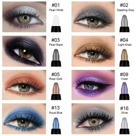8Pcs Glitter Eye Shadow Sticks Liner Pencils Makeup, Pearl White Smokey Black Gray Silver Violet Purple Khaki Royal Blue Shimmer Glitter Eyeliner Pencil Cream Eyeshadow Palette Makeup for Older Women