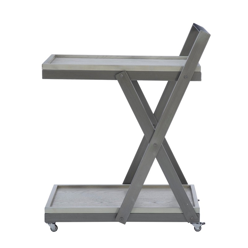 Powell Pebble Rustic Grey Metal Paulding Rolling Bar Cart with