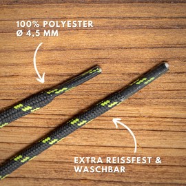 LaceHype 2 Pairs – Premium Round Shoelaces, Diameter 4.5 mm, Polyester, for Work Shoes, Boots, Outdoor Shoes and Sports Shoes, Tear-Resistant Shoe Laces, Dark grey/green