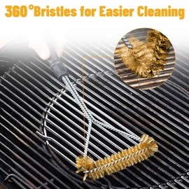 Pack of 4 Brass Grill Brushes, 360° Cleaning Brass Brush Grill, Anti-scalding Brass Brush with Plastic Handle, Triangular Grill Brush for Grill Grate, Gas Grill, Charcoal Grill, Cast Iron Grill