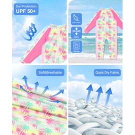 BesserBay Baby Girls Adorable Coconut Palm Pink One Piece Rashguard UPF 50+ Zip Up Swimsuit 0-6 Months