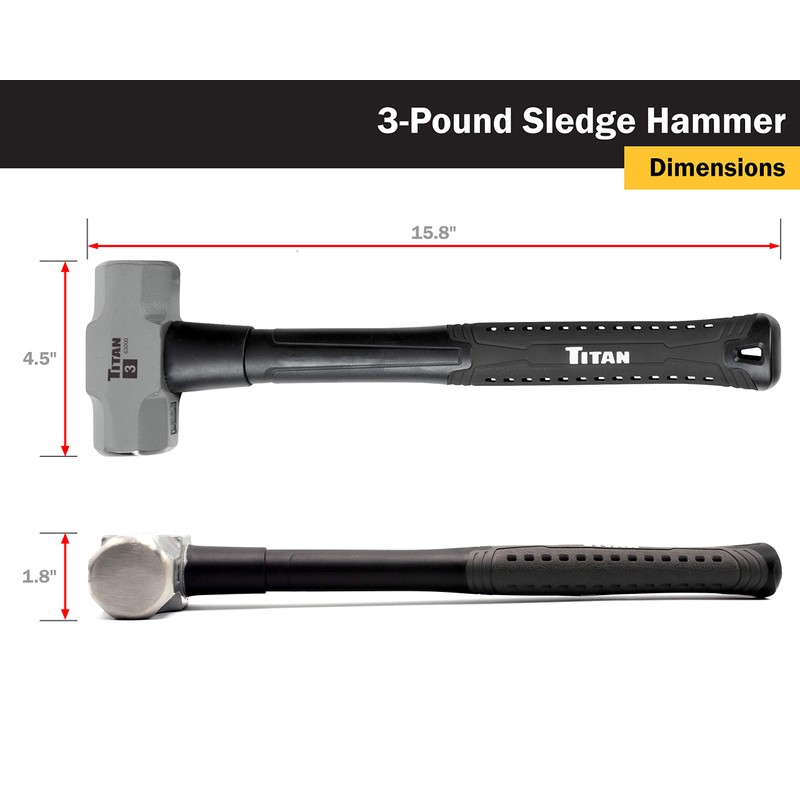 Titan 63000 3lb Sledge Hammer, Forged Steel Head, Overstrike Protection,