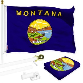 UD_G128 Combo Pack: 6 Ft Tangle Free Spinning Flagpole (White) & Montana Flag 3x5 Ft Printed 150D Polyester, Brass Grommets (Fla