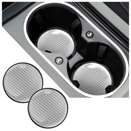 2PCS Car Coasters for Cup Holders,Carbon Fiber Anti-Slip Car Cup Holder Coaster Embedded for Car Decor,Universal Car Cup Coasters Car Interior Accessories for Car,Truck,SUV (Silver)