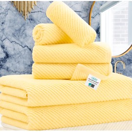 VOOVA & MOVAS Yellow Bath Towels - 100% Cotton | Quick Dry | Light Weight | Thick | Soft, 6 Piece Towel Set, 2 Large Bath 30"x56", 2 Hand 18"x28", 2 Washcloths 13"x13", Lemon Yellow Towel Gift Set