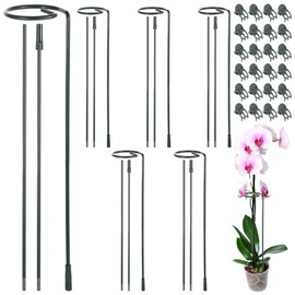 6 Pack Plant Support Stakes with 24 Fixing Clips, 12 Inch Heavy-Duty Metal Support Rings Single Stem Support Cages for Indoor Outdoor Potted Plants Flowers Peony Amaryllis Tomatoes