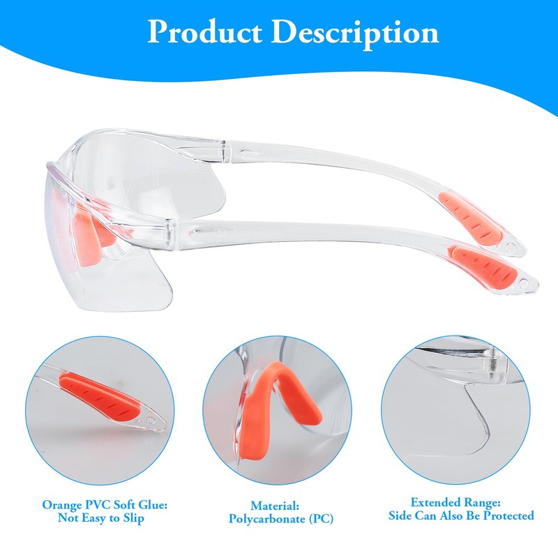 HXMJIED 6 Pcs Eye Protection Glasses, Transparent White Safety Goggles,Protective