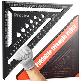 Speed Square, Preciva 12inch/300mm Set Square, Triangle Ruler with 17 Types of Drill Holes, Multifunctional Aluminum Alloy Carpenters Tools Can Drawing Angles, Positioning of Drilled Holes etc